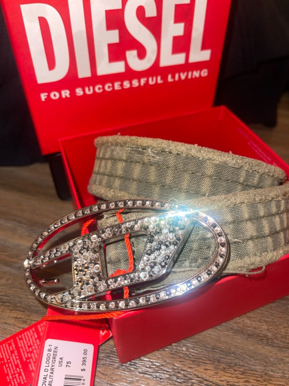 Diesel B 1dr Strass Belt with Crystal Logo Buckle NWT